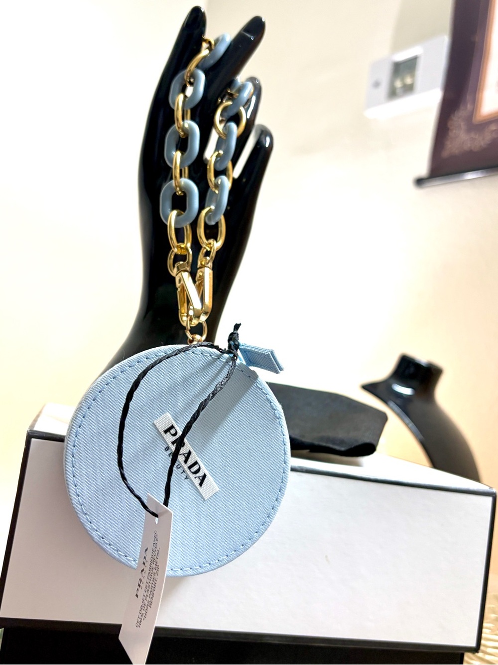 Prada Light Blue Round Coin Pouch with Gold-Tone Chain - Picture 6 of 11
